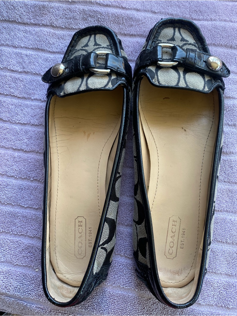 Coach Hellen Signature Jacquard Loafer Flats - Black/Charcoal 8.5